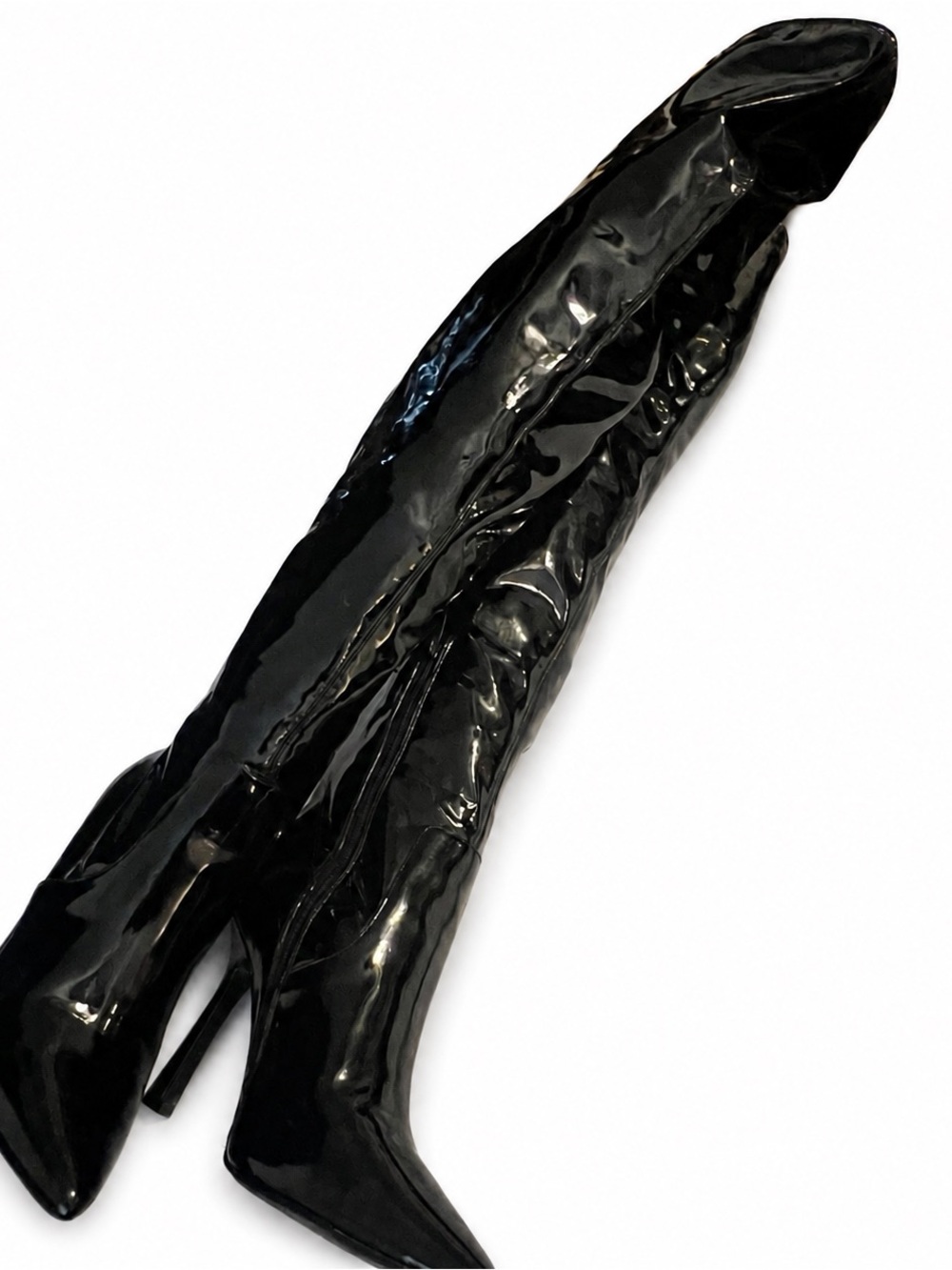 Sexy Black Patent Leather Thigh High Boots - Picture 7 of 8